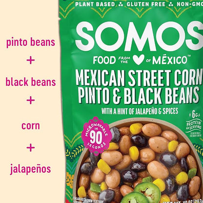 SOMOS Mexican Street Corn Pinto & Black Beans | Gluten Free, Non-GMO, Vegan Ready-to-Eat Microwavable Meals - Healthy & Plant Based Convenience - Perfect for Quick, Healthy Dining | 10oz (Pack of 6)