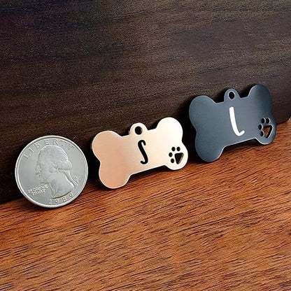 Ultra Joys Dog Tags Personalized for Pets - Hollow Paw Custom Pet ID Tag - Engraved Dog Tag for Small, Large Dogs - Large Bone in Rose