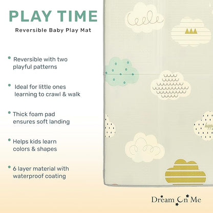Dream On Me Play Time Reversible Baby Playmat, Foldable Extra Large Thick Foam Crawling Playmats for Toddlers, Waterproof Portable Playmat for Babies