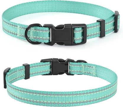 Mile High Life Reflective Dog Collar, Basic Dog Collars Adjustable Quick Release, Soft Nylon Pet Collar with Metal D-Ring for Small Medium Large Dogs (Green, L Neck15-19")