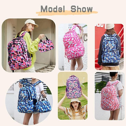 3Pcs Geometric Print Boys Backpack and Lunchbox Set for School Kids, Capacity School Backpack for Boys Elementary Middle School