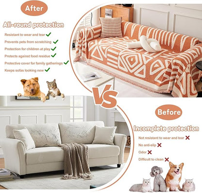HANDONTIME Orange Sofa Covers for Chair Recliner Chenille Couch Throw Cover Pet Furniture Protector Thick Washable, 59" X71