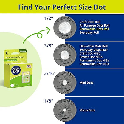 Glue Dots Double-Sided Removable Dots, 1/2'', Clear, Includes 3 Rolls of 200| 600 Total (Pack of 9)
