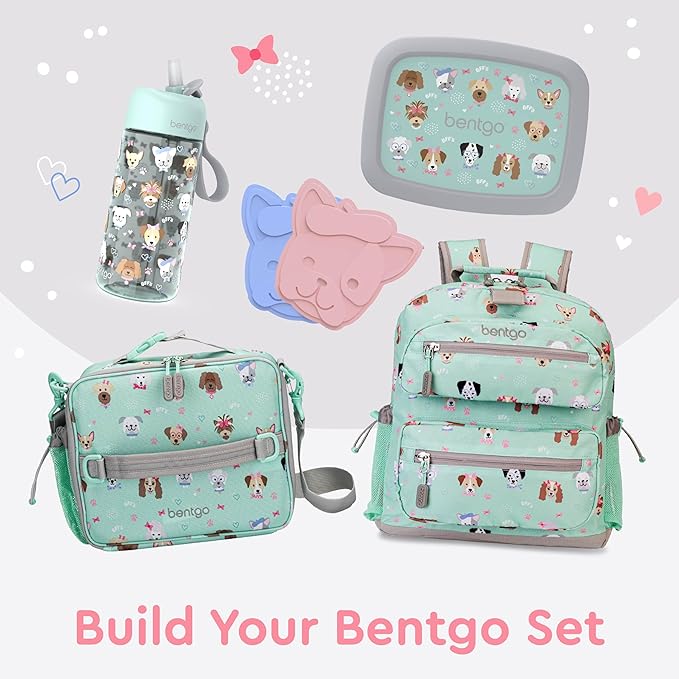 Bentgo Kids Lunch Bag - Durable, Double-Insulated Lunch Bag for Kids 3+; Holds Lunch Box, Water Bottle, & Snacks; Easy-Clean Water-Resistant Fabric & Multiple Zippered Pockets (Puppy Love)