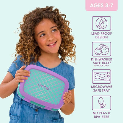 Bentgo Kids Prints Leak-Proof, 5-Compartment Bento-Style Kids Lunch Box - Ideal Portion Sizes for Ages 3-7, Durable, Drop-Proof, Dishwasher Safe, & PFAS & BPA-Free Materials (Mermaid Scales)