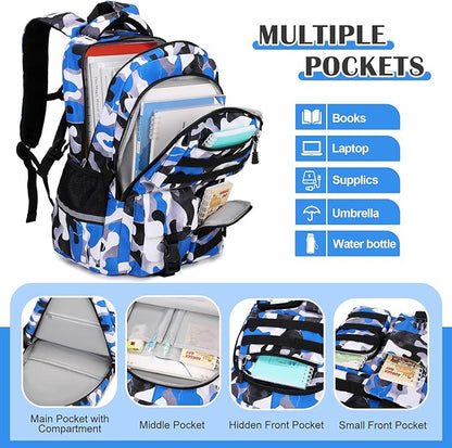 Camo Backpack for Boys, Tactical Boy Backpacks for School, Kids Backpack With Lunch Box Pencil Case USB Charging Port Military Army SchoolBags for Boy Teens Kids Elementary Middle High School