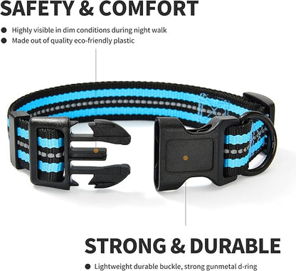 Mile High Life Reflective Dog Collar | Nylon Pet Collars wiith Buckle | Light Weight Puppy Collars | Light Blue Dog Collars for Small Dogs (Light Blue, X-S)