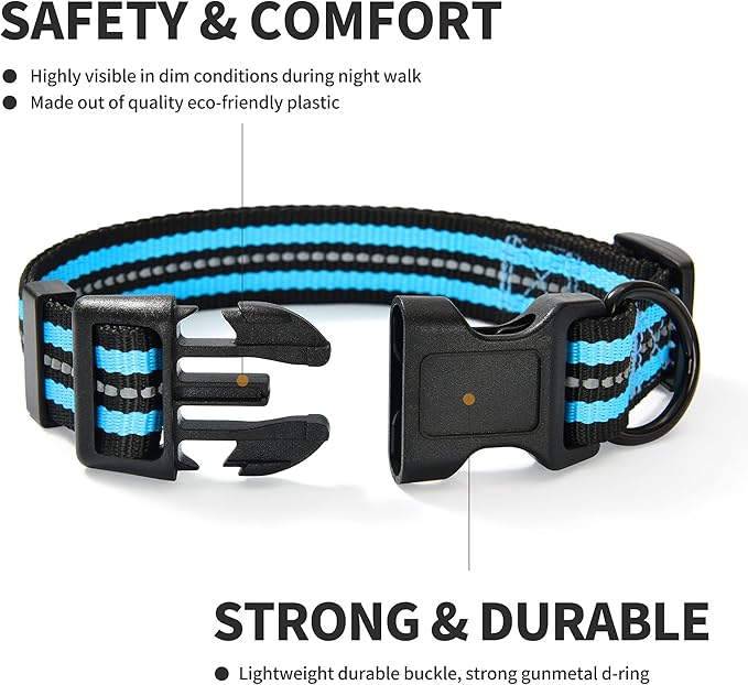 Mile High Life Reflective Dog Collar | Nylon Pet Collars wiith Buckle | Light Weight Puppy Collars | Light Blue Dog Collars for Large Dogs (Light Blue, L)