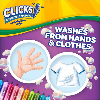 Crayola Clicks Retractable Markers - Bold (10ct), Essential Easter Basket Stuffers, Spring Craft Supplies, Gifts for Kids & Toddlers, No Dry Washable Markers for Kids