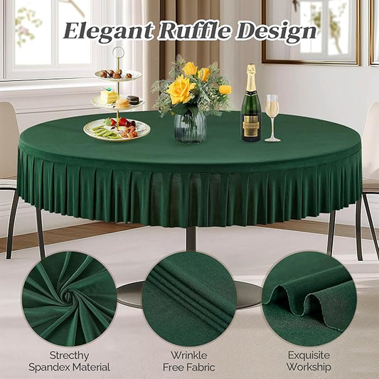 1 Pack Hunter Green Spandex Round Tablecloths for 72in Table, Stretchy Fitted 6FT Round Table Cloths, Wrinkle Free Table Cover with Skirt for Wedding Birthday Party Bridal Shower Banquet