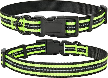 Mile High Life Reflective Dog Collar | Nylon Pet Collars wiith Buckle | Light Weight Puppy Collars | Lime Green Dog Collars for Small Dogs (Lime Green, X-S)