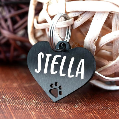 Ultra Joys Dog Tags Personalized for Pets - Hollow Paw Custom Pet ID Tag - Engraved Dog Tag for Small, Large Dogs - Large Heart in Black