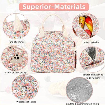 LEDAOU Lunch Box for Women Insulated Lunch Bag Corduroy Lunch Tote Bags Leakproof Cooler Lunch Case for Travel Work Picnic
