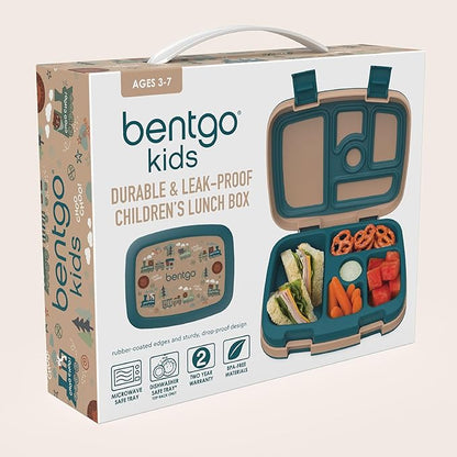 Bentgo Kids Prints Leak-Proof, 5-Compartment Bento-Style Kids Lunch Box - Ideal Portion Sizes for Ages 3-7, Durable, Drop-Proof, Dishwasher Safe, & PFAS & BPA-Free Materials (Trains)