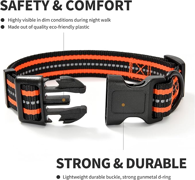 Mile High Life Reflective Dog Collar | Nylon Pet Collars wiith Buckle | Light Weight Puppy Collars | Orange Dog Collars for Small Dogs (Orange, S)