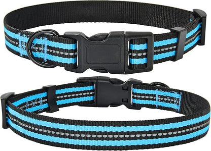 Mile High Life Reflective Dog Collar | Nylon Pet Collars wiith Buckle | Light Weight Puppy Collars | Light Blue Dog Collars for Small Dogs (Light Blue, X-S)