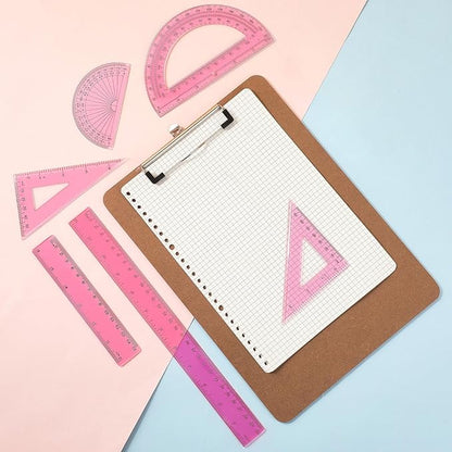 Tenare 1 Set Plastic Clear Math Set Includes Protractor Triangle Rulers 12 Inch 6 Inch Straight Geometry Math Transparent Ruler Measuring Tool for School Office Home Supplies(Pink)