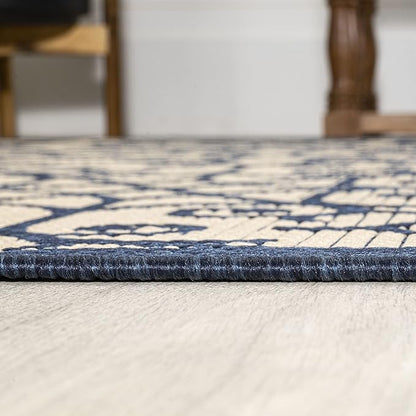 JONATHAN Y Vintage Filigree Indoor Outdoor Area Rug 4X6 Navy/Beige, Madrid Textured Weave for Backyard, Patio, Porch, Easy-Cleaning, High Traffic, Pet-Friendly, Non-Shedding (SMB107G-4)