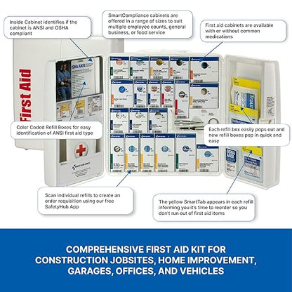 First Aid Only 90659 SmartCompliance 50-Person ANSI 2021 A and OSHA Compliant First Aid Kit for Restaurant Kitchen, Cafeteria, and Other Food Service Venues, Plastic Large First Aid Cabinet