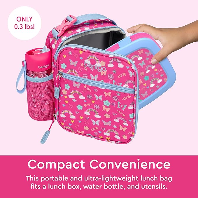 Bentgo Kids Insulated Lunch Tote - Water-Resistant, Reusable, Lightweight & Durable Lunch Bag with Water Bottle Holder & Mesh Pocket, Fits Lunch Box & Water Bottle - Ideal for Ages 3+ (Rainbow)