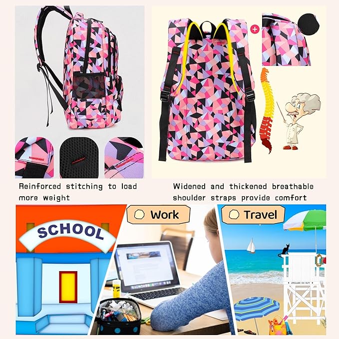 3Pcs Geometric Print Boys Backpack and Lunchbox Set for School Kids, Capacity School Backpack for Boys Elementary Middle School