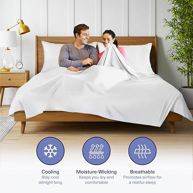 Kickoff Viscose Bamboo Sheets Twin Size 3-pc 100% Organic Bamboo Viscose Bed Cooling Sheets Twin Size Set Cool Bedding for hot Sleepers Sheet, Flat, Fitted, Pillowcase (Snow White, T)