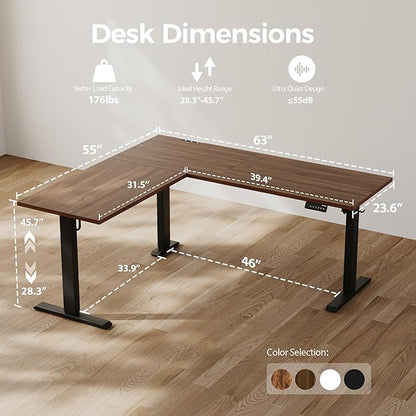 Agilestic 63 x 55 Inch L Shaped Standing Desk Adjustable Height, Corner Standing Desk, Sit Stand Up Computer Table, Splice Board, Dark Walnut