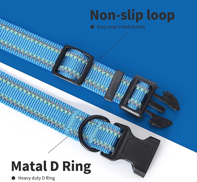 Mile High Life Nylon Night Light Glow Collar, Reflective Light Up Dog Collar, Fluorescent Self-Luminescent Strap for Small Medium Large Dogs (Hot Blue, L Neck15-19)