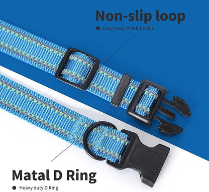 Mile High Life Nylon Night Light Glow Collar, Reflective Light Up Dog Collar, Fluorescent Self-Luminescent Strap for Small Medium Large Dogs (Hot Blue, L Neck15-19)