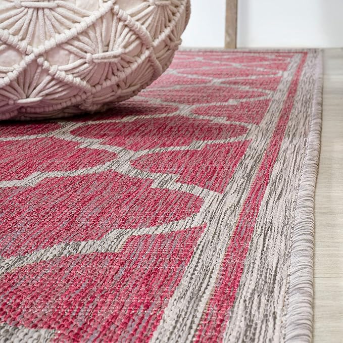 JONATHAN Y Moroccan Trellis Indoor Outdoor Area Rug 5X8 Fuchsia/Light Gray, Trebol Textured Weave for Backyard, Patio, Porch, Easy-Cleaning, High Traffic, Pet-Friendly, Non-Shedding (SMB109H-5)