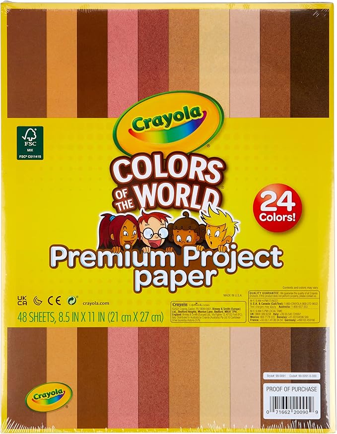 Crayola Construction Paper in Colors of The World, 8.5” x 11”, 24 Colors, Craft Supplies, 48 Sheets