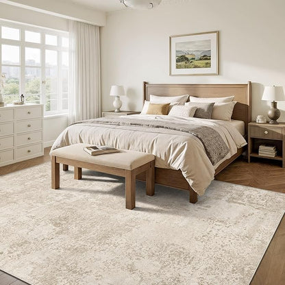 Art&Tuft Washable Rugs 9x12, Ultra Thin Anti-Slip Backing Abstract 9x12 Rug, Low Pile Stain Resistant Area Rugs for Living Room, Foldable Machine Washable Area Rug (9'x12', Beige)