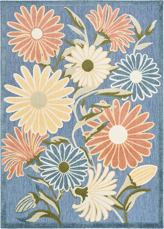 Nourison Home Aloha Blue Sage 7'10" x 10'6" Area Rug - Easy Clean, Non Shedding, Bed Room, Living Room, Dining Room, Kitchen (8' x 11')