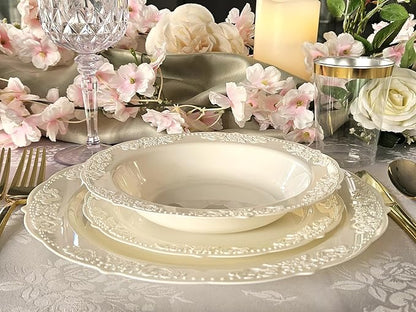 " OCCASIONS " 240 Plates Pack,(120 Guests) Vintage Wedding Party Disposable Plastic Plates Set -120 x 10.25'' Dinner + 120 x 7.5'' Salad / Dessert Plate (Portofino Ivory)