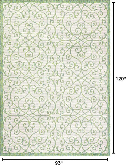 JONATHAN Y Vintage Filigree Indoor Outdoor Area Rug 8X10 Cream/Green, Madrid Textured Weave for Backyard, Patio, Porch, Easy-Cleaning, High Traffic, Pet-Friendly, Non-Shedding (SMB107J-8)