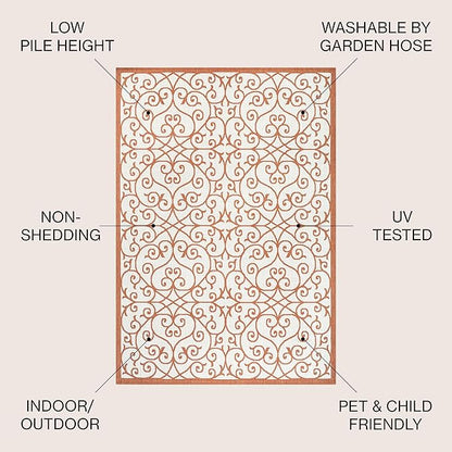 JONATHAN Y Vintage Filigree Indoor Outdoor Area Rug 4X6 Cream/Orange, Madrid Textured Weave for Backyard, Patio, Porch, Easy-Cleaning, High Traffic, Pet-Friendly, Non-Shedding (SMB107L-4)
