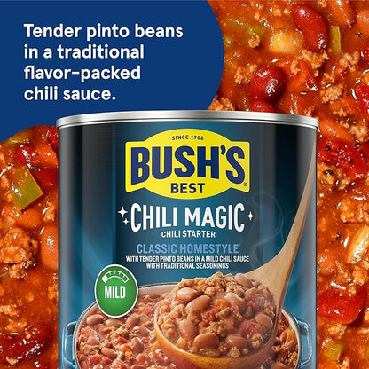 BUSH'S BEST Canned Chili Magic Chili Beans Starter Traditional Recipe (Pack of 12), Source of Plant Based Protein and Fiber, Low Fat, Gluten Free, 15.5 oz
