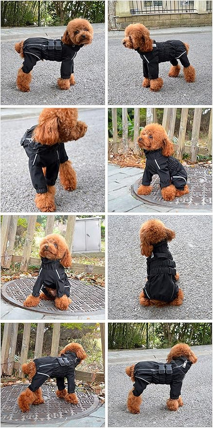 Dogs Waterproof Jacket, Lightweight Waterproof Jacket Reflective Safety Dog Raincoat Windproof Snow-Proof Dog Vest for Small Medium Large Dogs Black XL