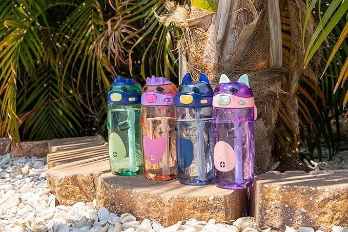 Ello Ellies 16oz Plastic Kids Water Bottle with Straw and Built-in Carrying Handle and Leak-Proof Locking Lid for School backpack, Lunchbox and Outdoor Sports, Unicorn