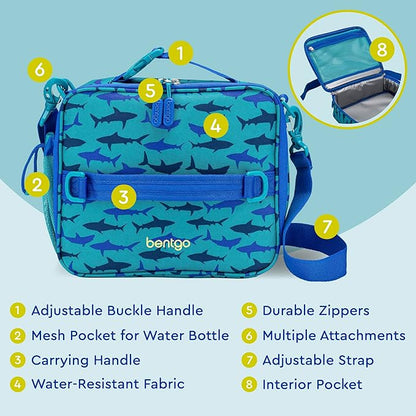 Bentgo Kids Lunch Bag - Durable, Double-Insulated Lunch Bag for Kids 3+; Holds Lunch Box, Water Bottle, & Snacks; Easy-Clean Water-Resistant Fabric & Multiple Zippered Pockets (Shark)