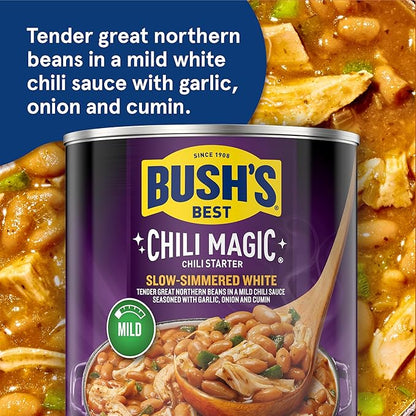 BUSH'S BEST 15.8 oz Canned Slow-Simmered White Chili Magic Starter, Source of Plant Based Protein and Fiber, Low Fat, Gluten Free, (Pack of 12)