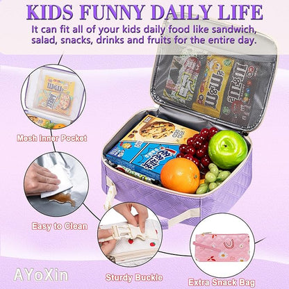 Pink Lunch Box Kids with Sandwich/Snack Bag for Girls Teens for School Insulated Lunch Bag Suitable for Bento Box Lunch Container Lonchera para niñas