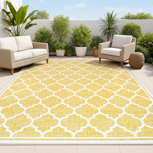 JONATHAN Y Moroccan Trellis Indoor Outdoor Area Rug 4X6 Yellow/Cream, Trebol Textured Weave for Backyard, Patio, Porch, Easy-Cleaning, High Traffic, Pet-Friendly, Non-Shedding (SMB109F-4)