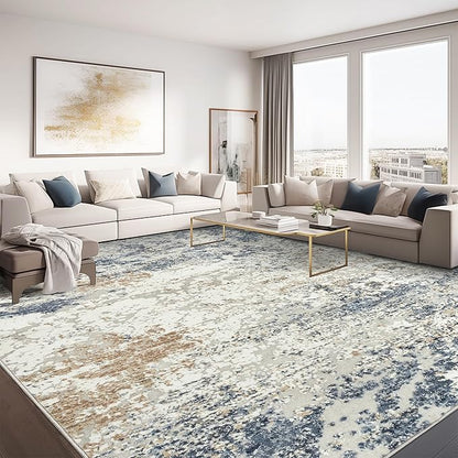 Art&Tuft Washable Rugs 7x9, Anti-Slip Backing Abstract Area Rug 7x9, Stain Resistant Rugs for Living Room, Foldable Machine Washable Area Rug(TPR18-Navy, 7'x9')