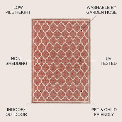 JONATHAN Y Moroccan Trellis Indoor Outdoor Round Area Rug 8 Ft Red/Beige, Trebol Textured Weave for Backyard, Patio, Porch, Easy-Cleaning, High Traffic, Pet-Friendly, Non-Shedding (SMB109C-8R)