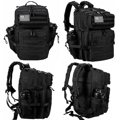 LHI Military Tactical Backpack for Men and Women 45L Army 3 Days Assault Pack Bag Large Rucksack with Molle System - Black
