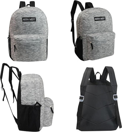 12-Pack 17” Sport Backpacks with 50 Piece School Supplies Kits - Pens, Pencils, Crayons – Bulk Bundle for Elementary, Middle, and High School Students, 12 Assorted Styles