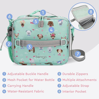 Bentgo Kids Lunch Bag - Durable, Double-Insulated Lunch Bag for Kids 3+; Holds Lunch Box, Water Bottle, & Snacks; Easy-Clean Water-Resistant Fabric & Multiple Zippered Pockets (Puppy Love)