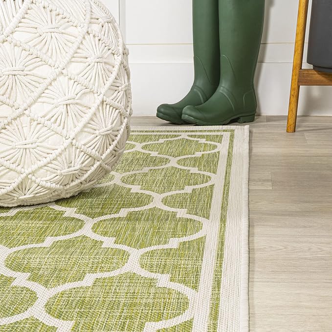JONATHAN Y Moroccan Trellis Indoor Outdoor Area Rug 8X10 Green/Cream, Trebol Textured Weave for Backyard, Patio, Porch, Easy-Cleaning, High Traffic, Pet-Friendly, Non-Shedding (SMB109G-8)