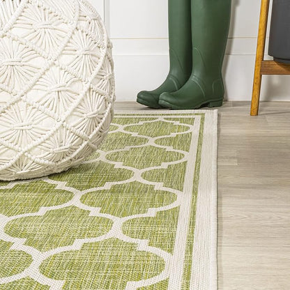 JONATHAN Y Moroccan Trellis Indoor Outdoor Area Rug 8X10 Green/Cream, Trebol Textured Weave for Backyard, Patio, Porch, Easy-Cleaning, High Traffic, Pet-Friendly, Non-Shedding (SMB109G-8)
